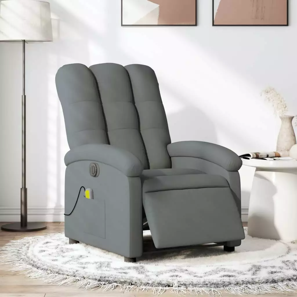 vidaXL Electric Massage Recliner Chair - Dark Gray Fabric Modern Living Room Seating