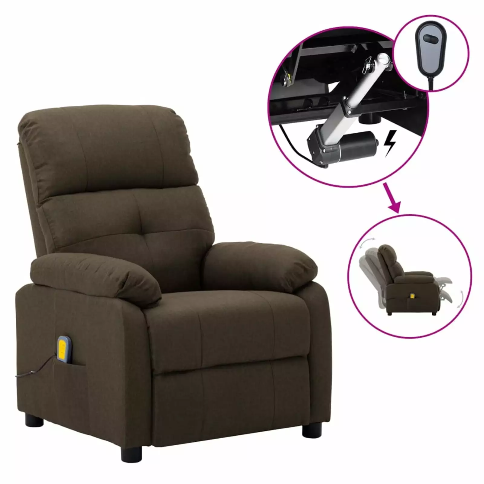 Electric Massage Recliner Chair - Brown Fabric Built- Massage Functions Maboto