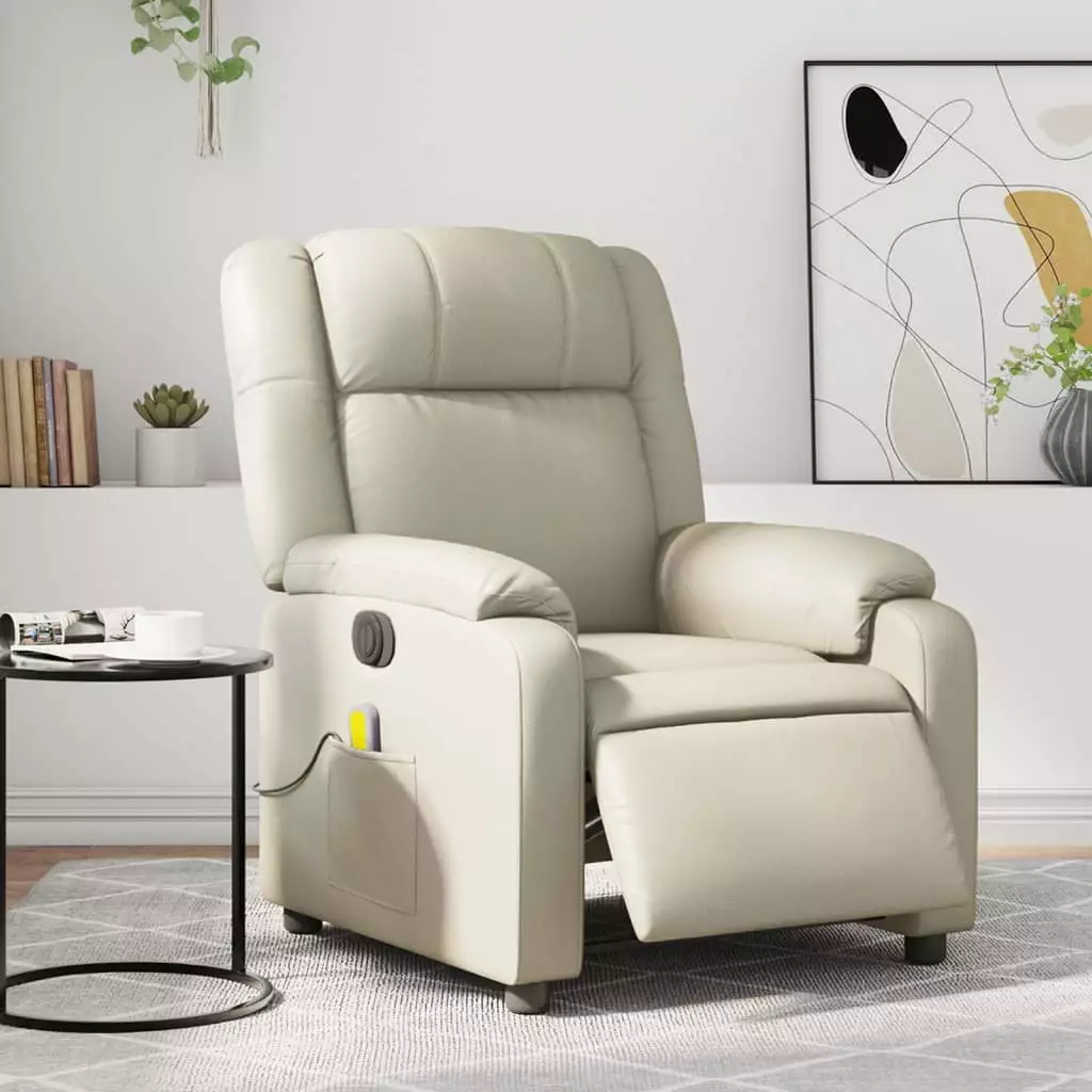 vidaXL Electric Massage Recliner Chair Cream Faux Leather Multiple Functions