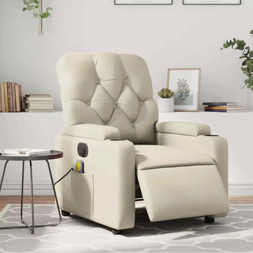 vidaXL Electric Massage Recliner Chair Cream Faux Leather