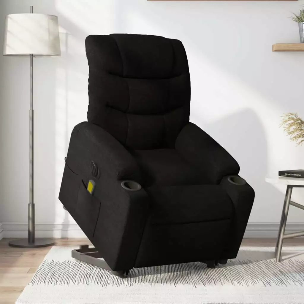 vidaXL Electric Stand up Massage Recliner Chair Black Fabric Adjustable Backrest