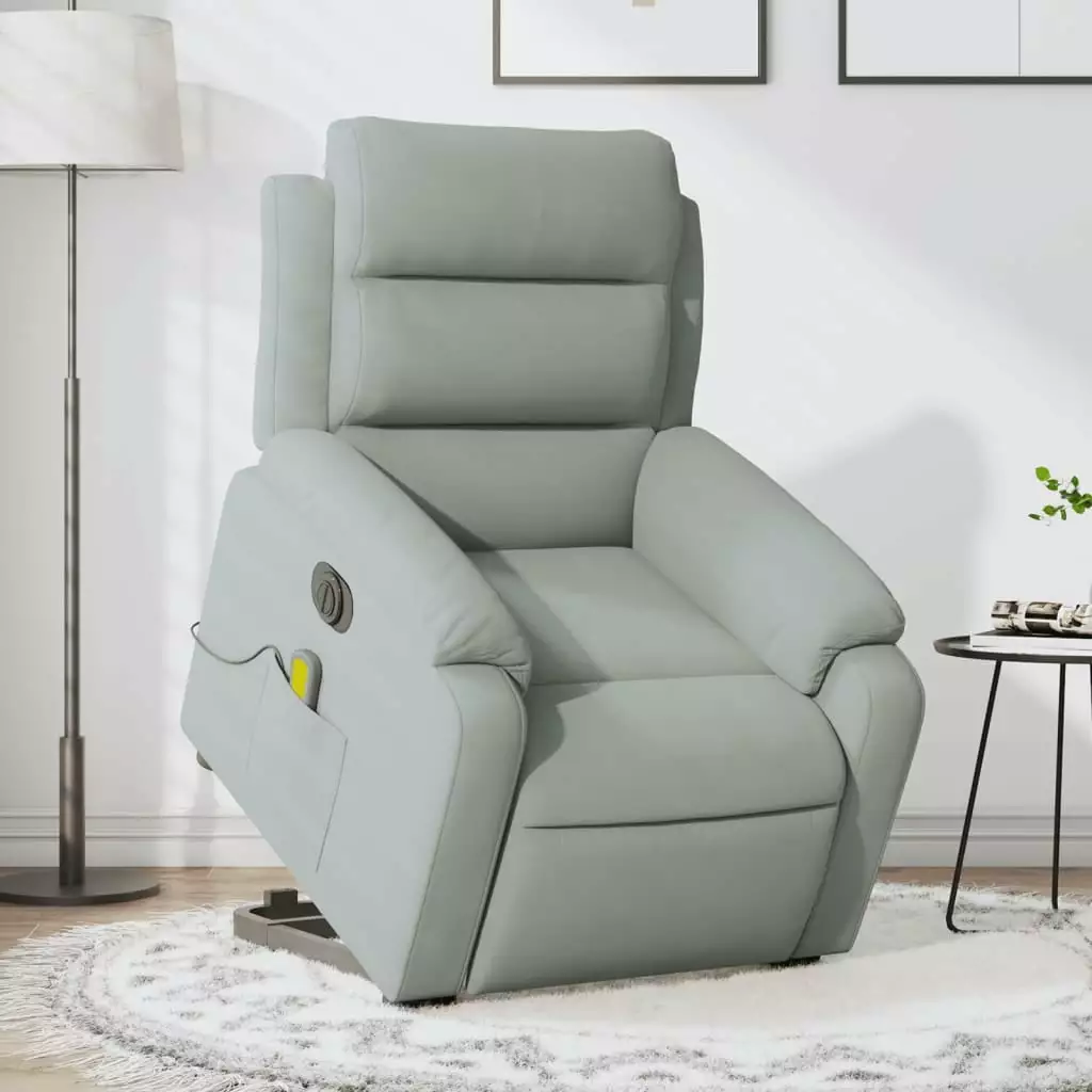 vidaXL Electric Stand up Massage Recliner Chair Light Gray Velvet Comfortable Lounge Chair