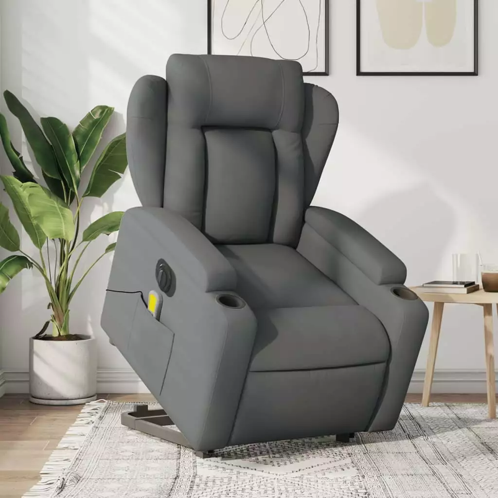 vidaXL Electric Stand up Massage Recliner Chair Dark Gray Fabric Adjustable Backrest