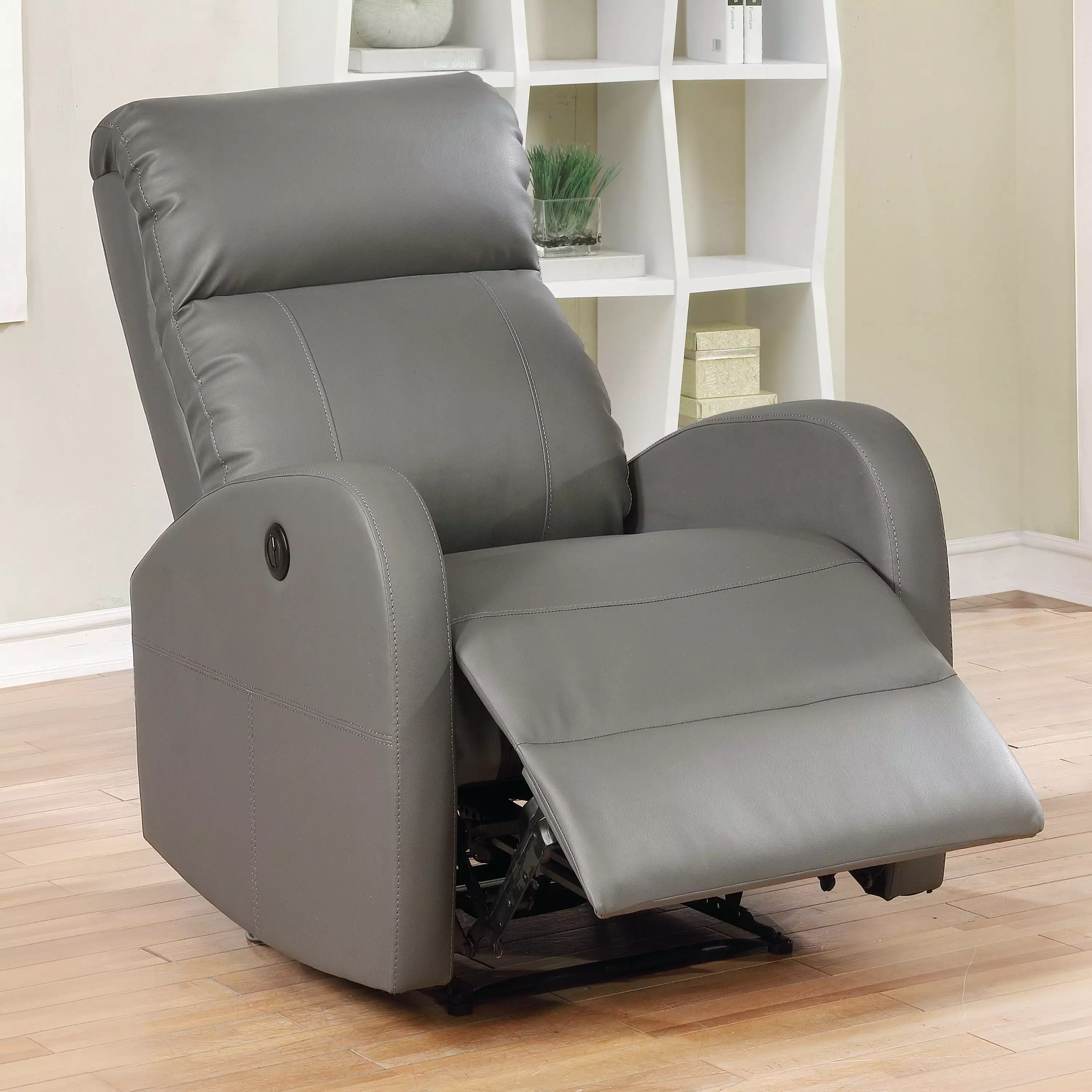 Sean Modern Faux Leather Power Reading Recliner Lower Back Massager Grey AC Pacific