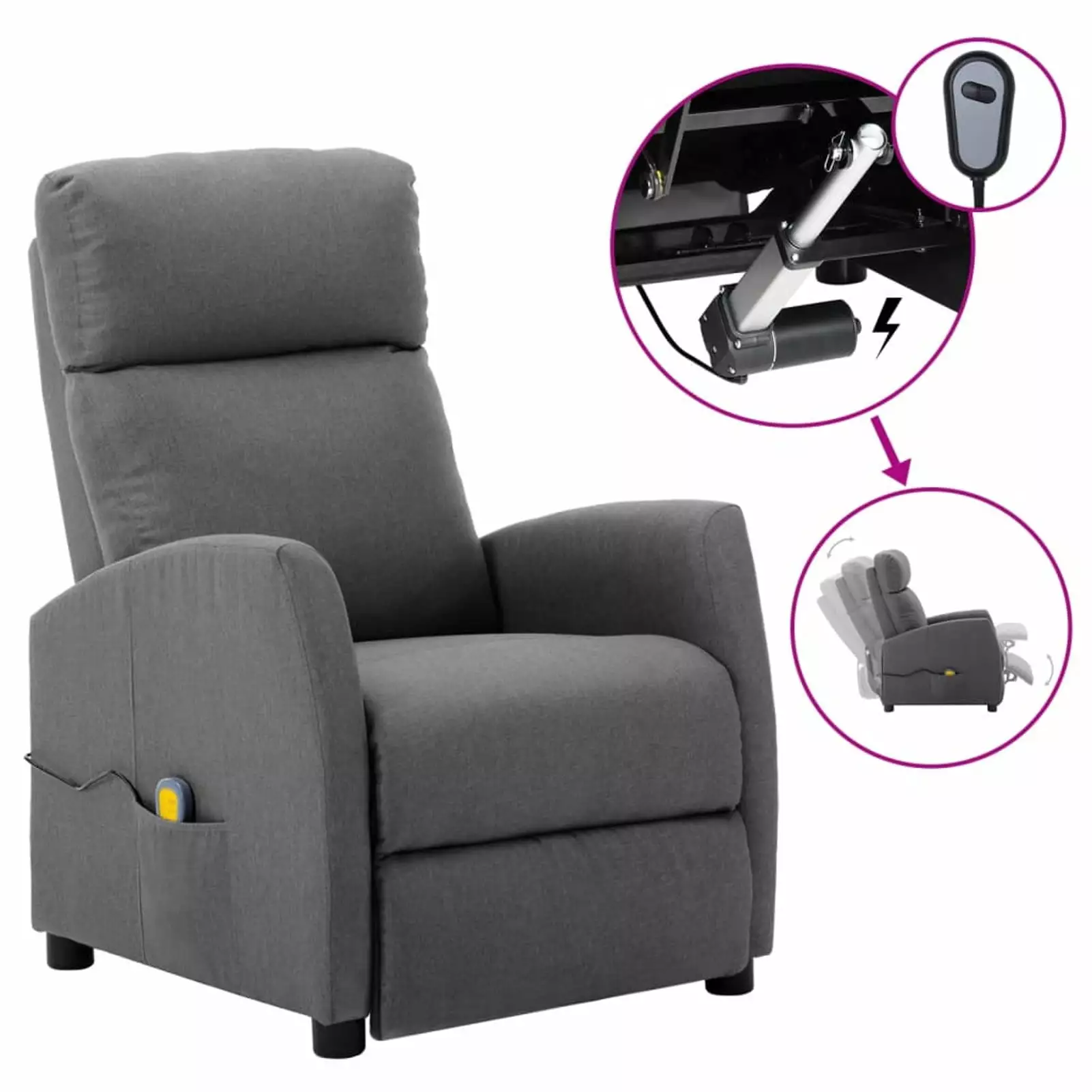 Anself Electric Massage Reclining Chair Adjustable Footrest Backrest Fabric Recliner Light Gray Elderly