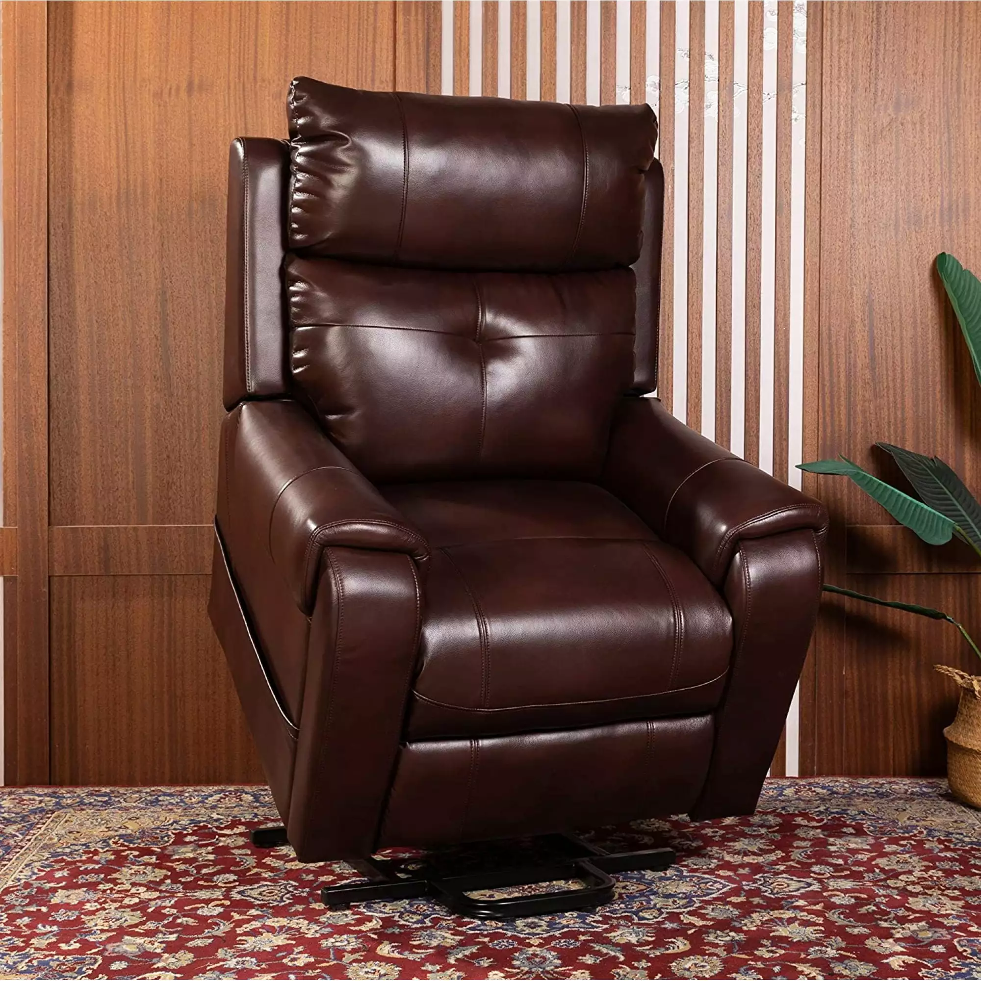 Lehboson Electric Power Recliner Chair Sofa Elderly Massage and Heating Red Brown Living Room Chair ANTFURN