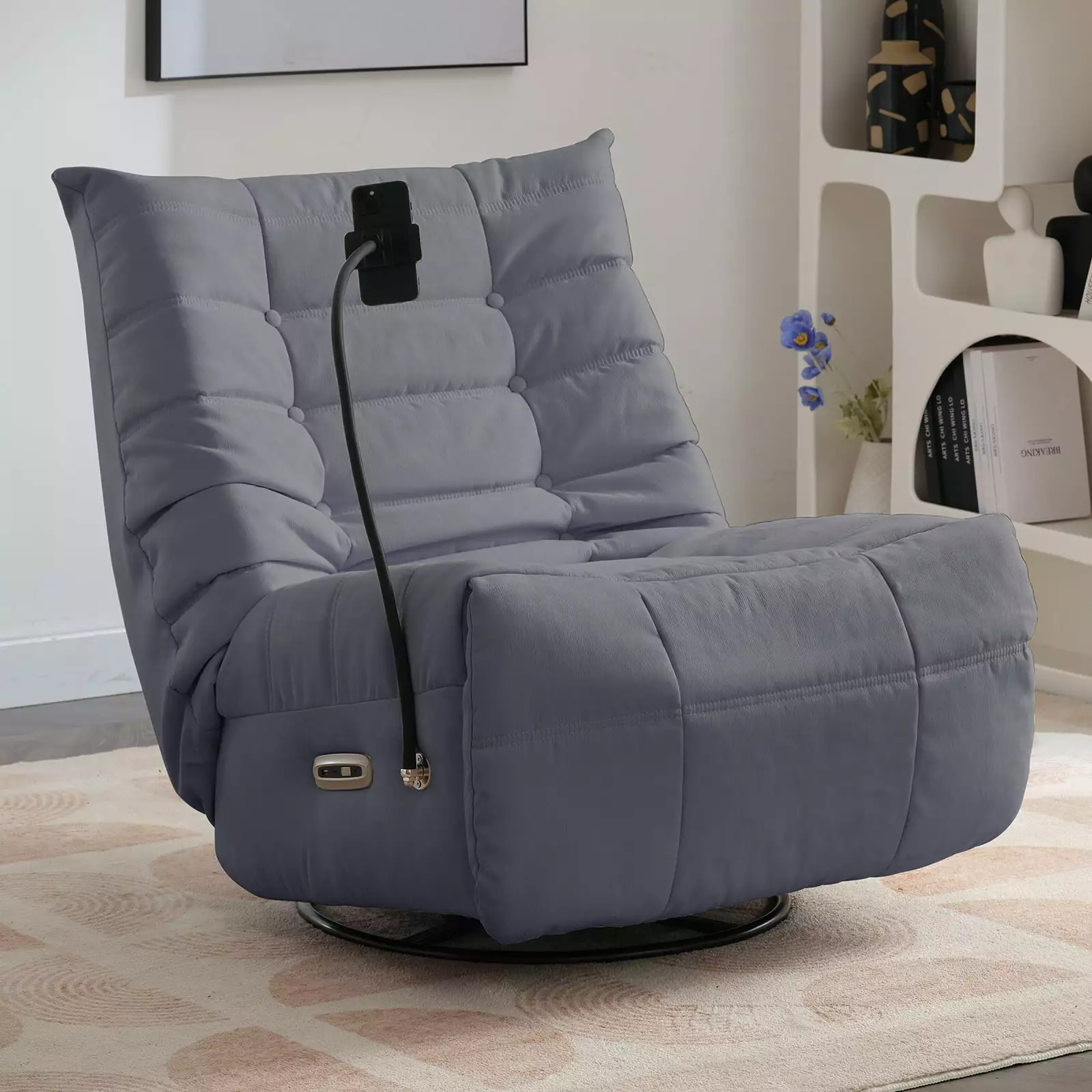 BALUS Oversized Swivel Recliner Chair Voice Control Bluetooth USB Port and Mobile Phone Holder