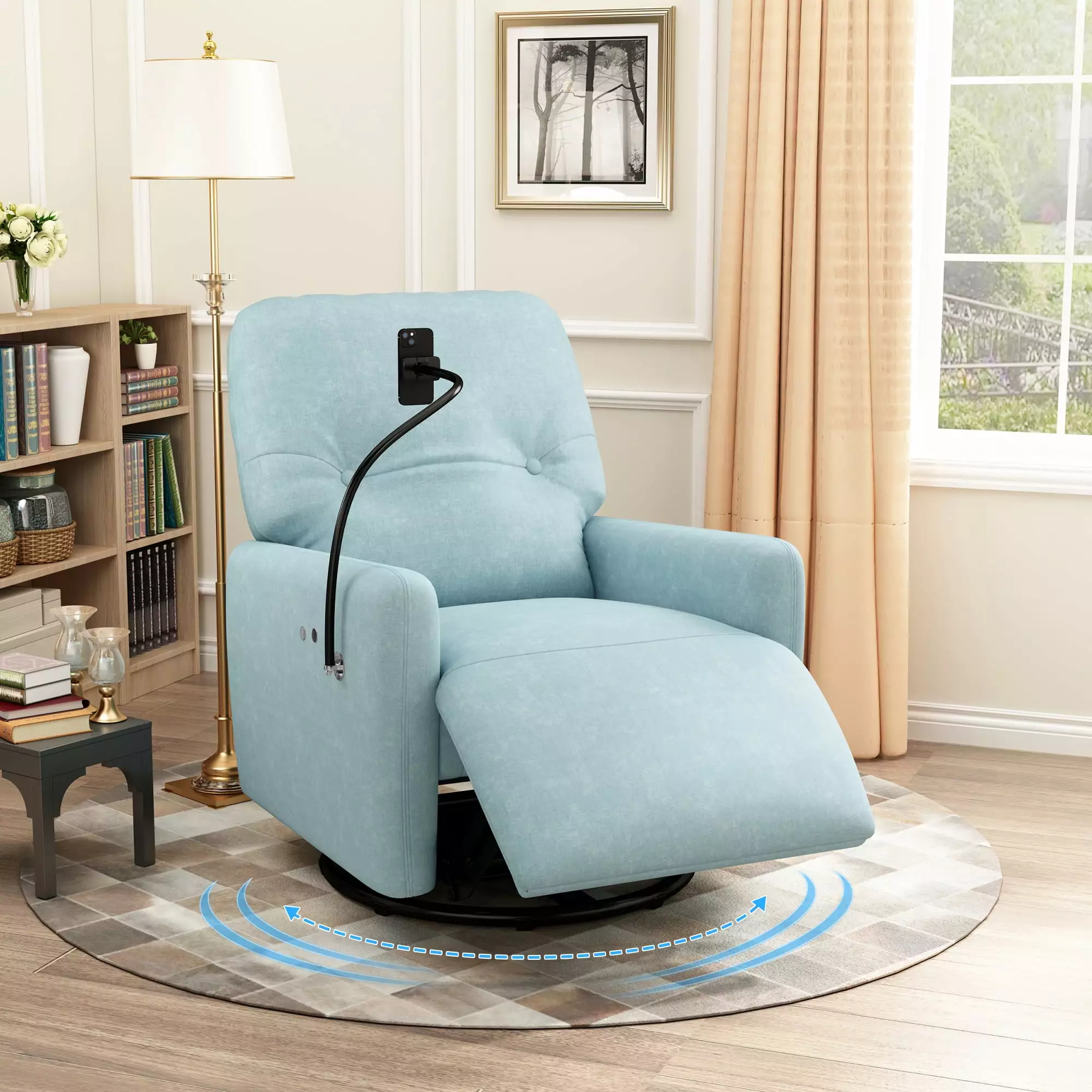 270 Degree Swivel Electric Recliner Phone Holder Blue Home Theater CNCJ