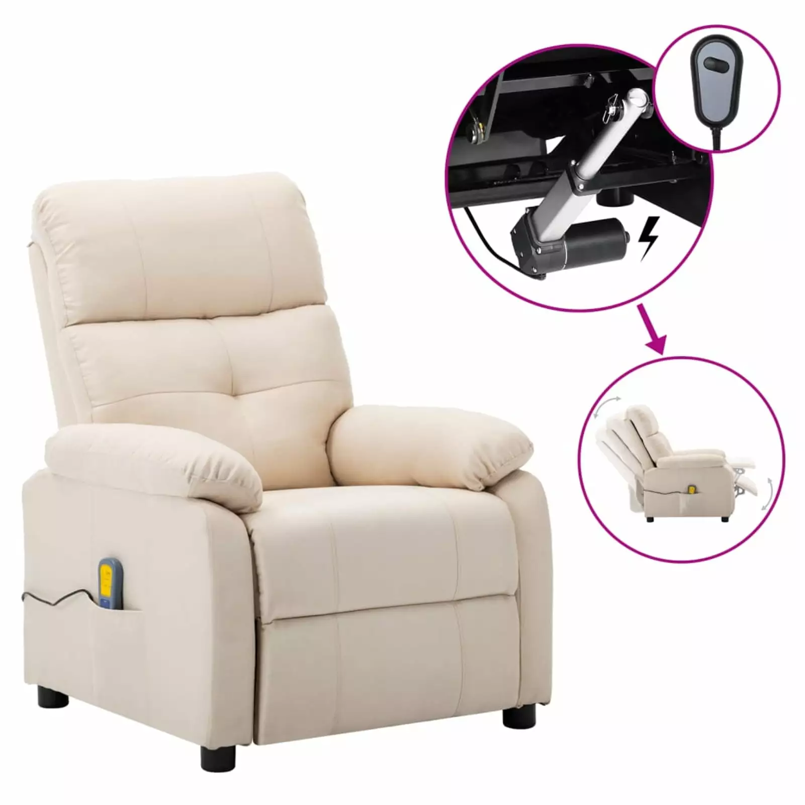 Dcenta Electric Massage Recliner Chair Adjustable Footrest Cream Fabric Elderly Living Room