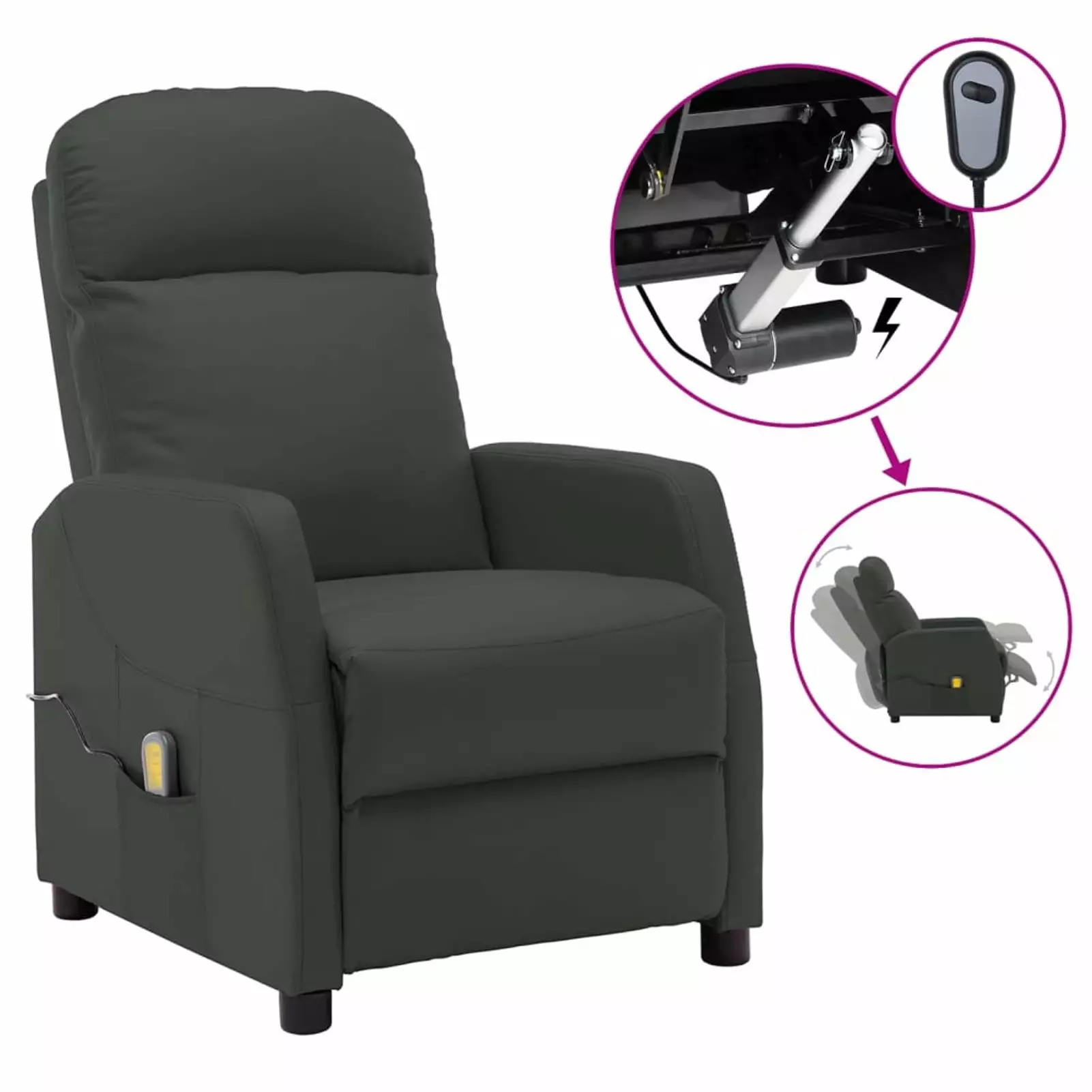 Dcenta Electric Massage Reclining Chair Adjustable Footrest Side Pocket Faux Leather Sofa Chair Elderly