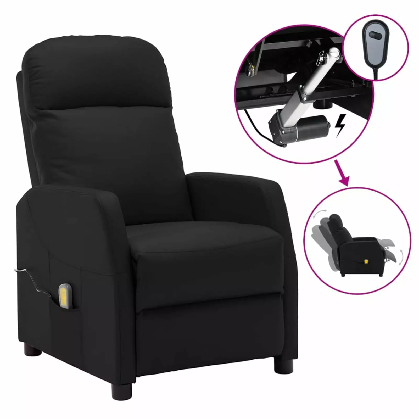 Dcenta Electric Massage Reclining Chair Adjustable Footrest and Side Pockets Faux Leather Sofa Chair Elderly Black