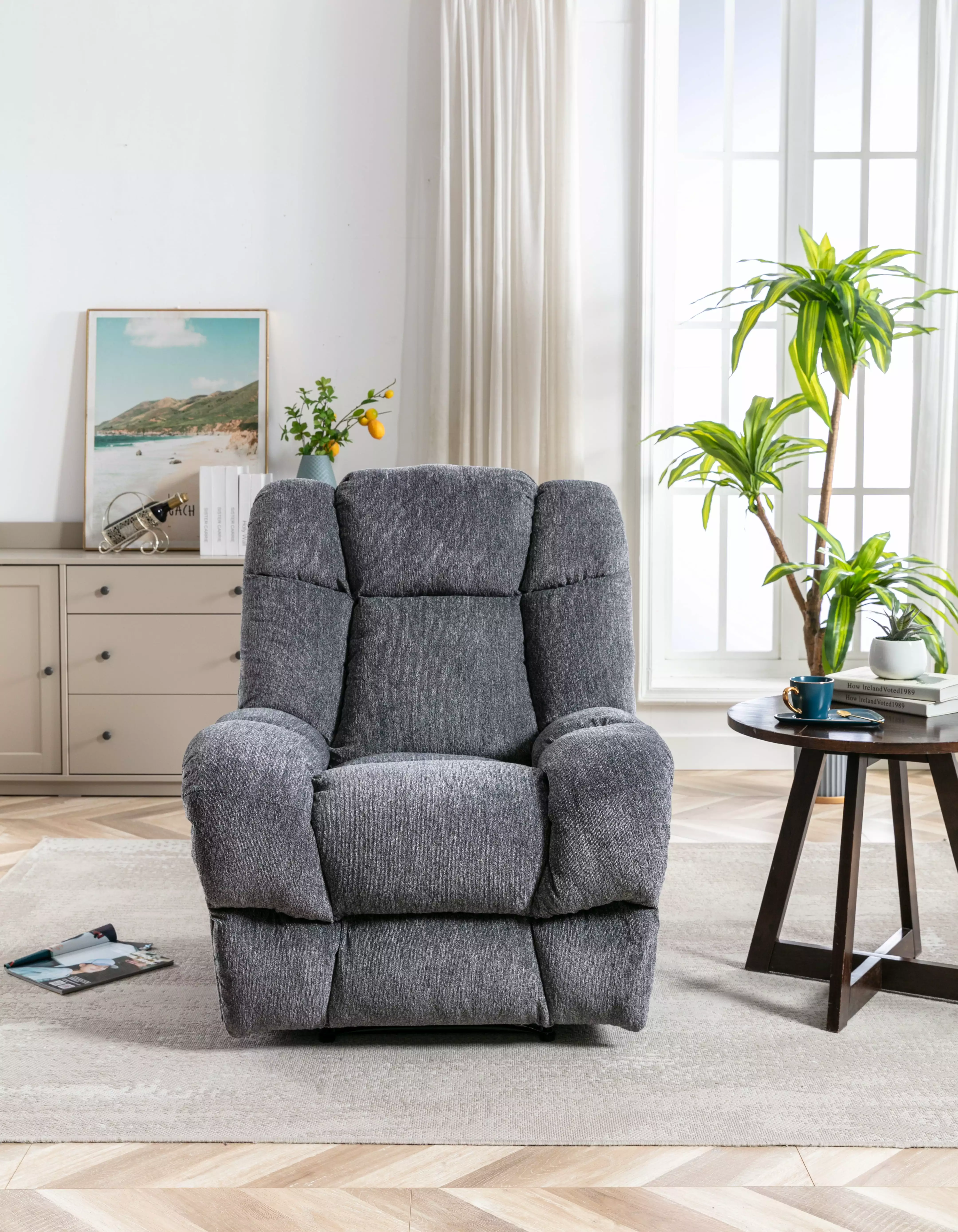 DeeHome Electric Power Recliner Chair USB Charge Port Dark Grey