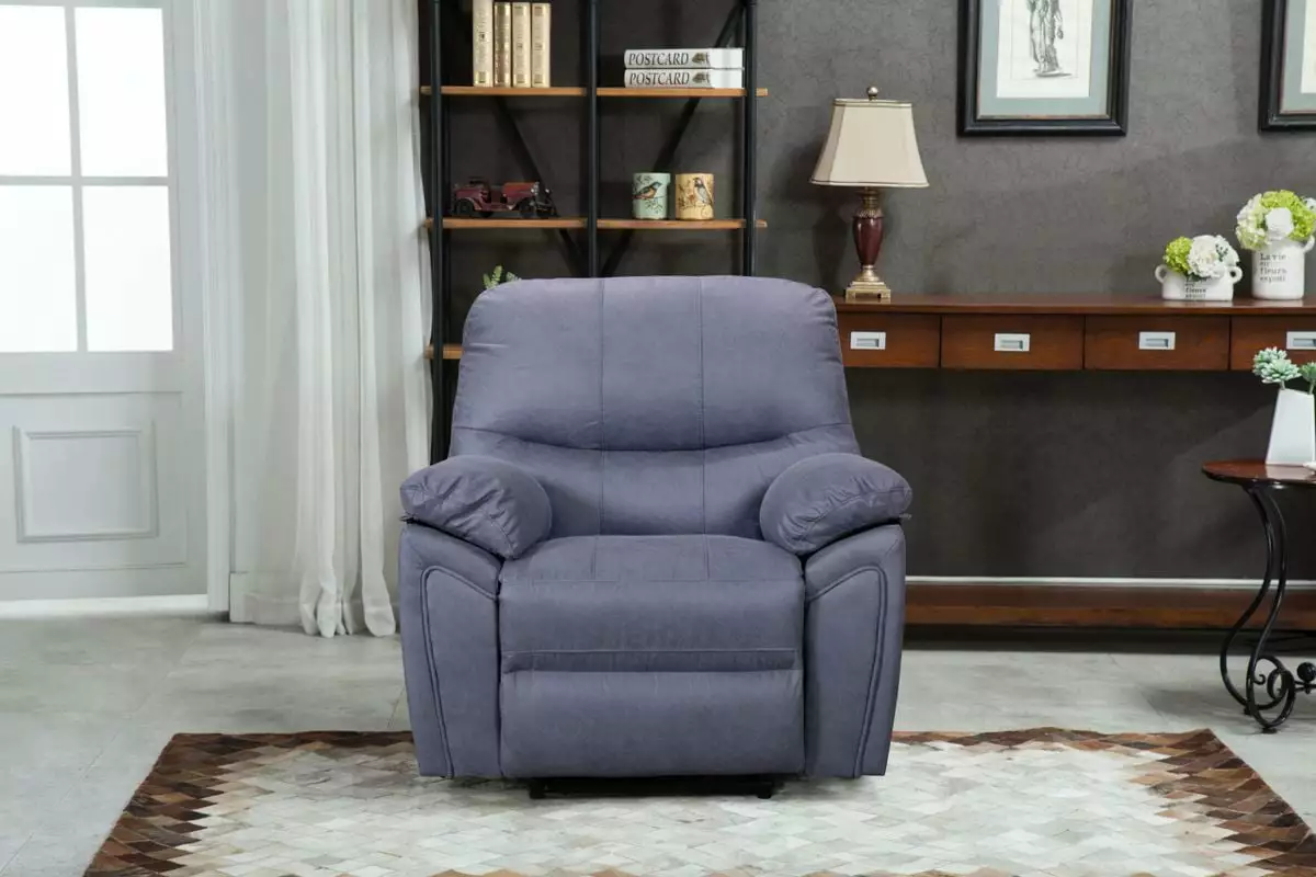 Blue Power Recliner Chair USB Port and Pillow Top Arms Living Room FC Design