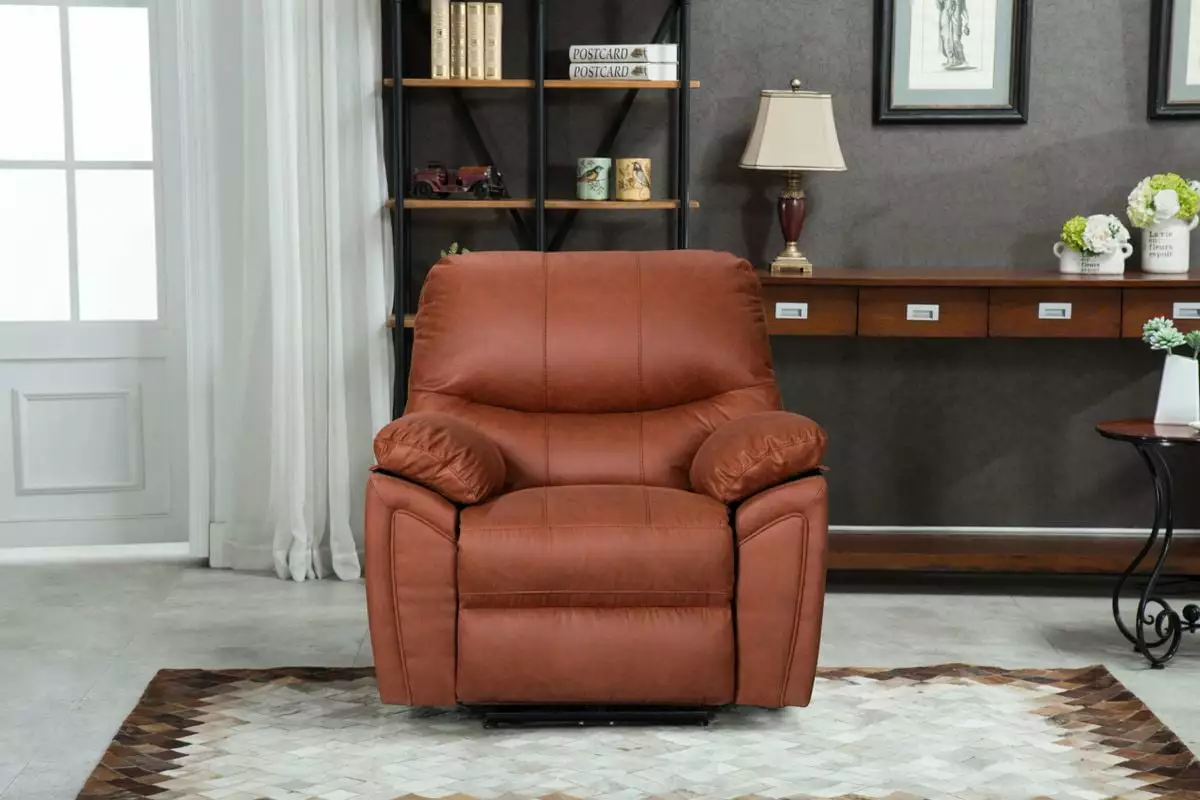 Red Brown Power Recliner Chair USB Port and Pillow Top Arms Living Room FC Design