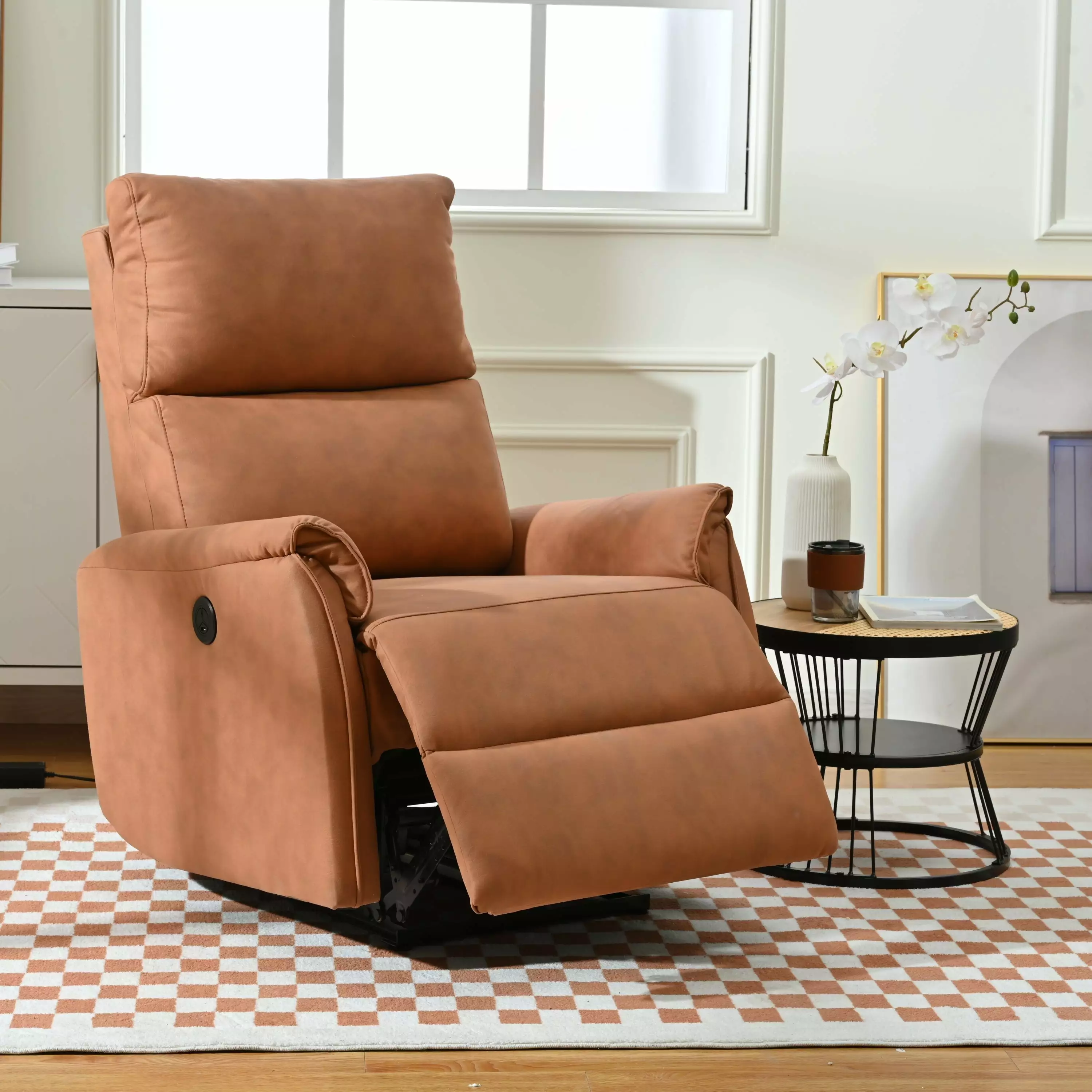 Cozy Luxe Electric Power Recliner - Plush Faux Leather Comfort Remote Control Go Green Woods