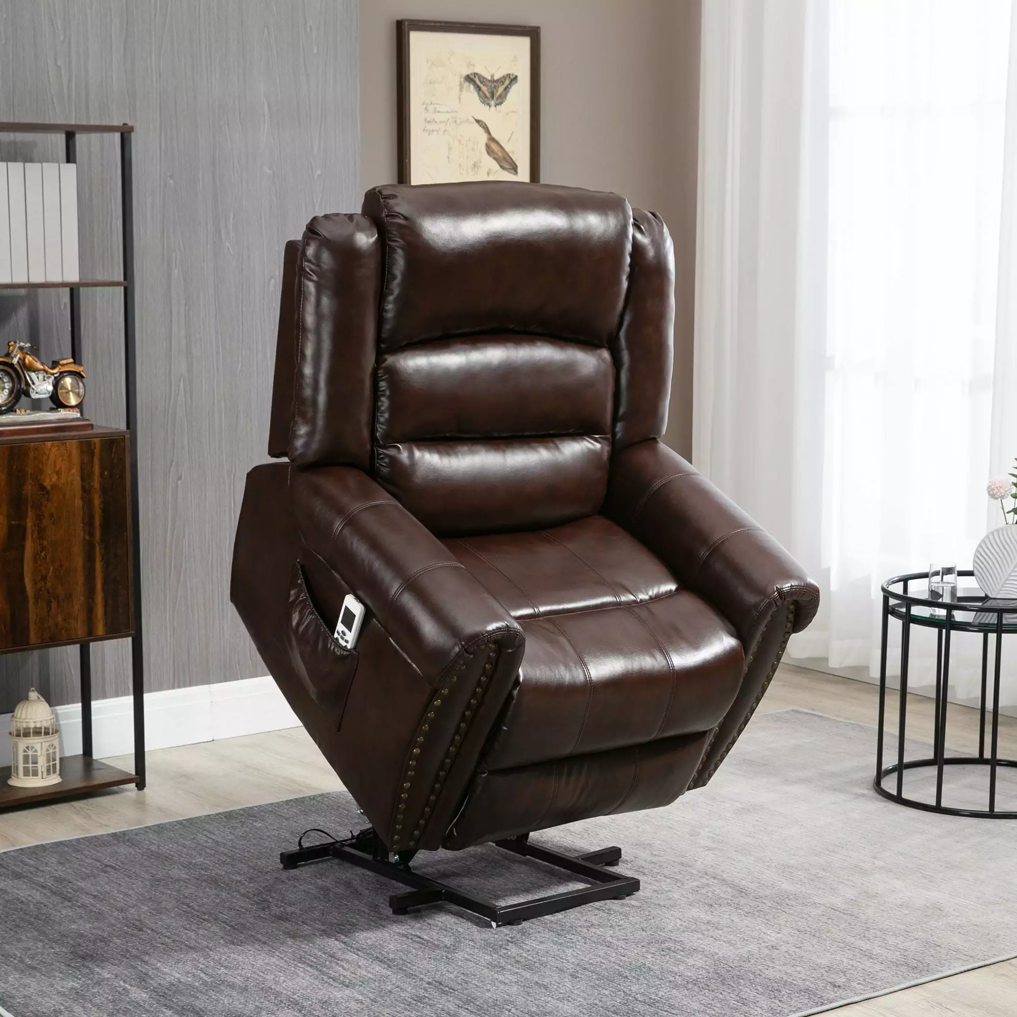 HOMCOM Brown PU Leather Dual Motor Electric Power Lift Recliner Chair Elderly Massage Side Pocket