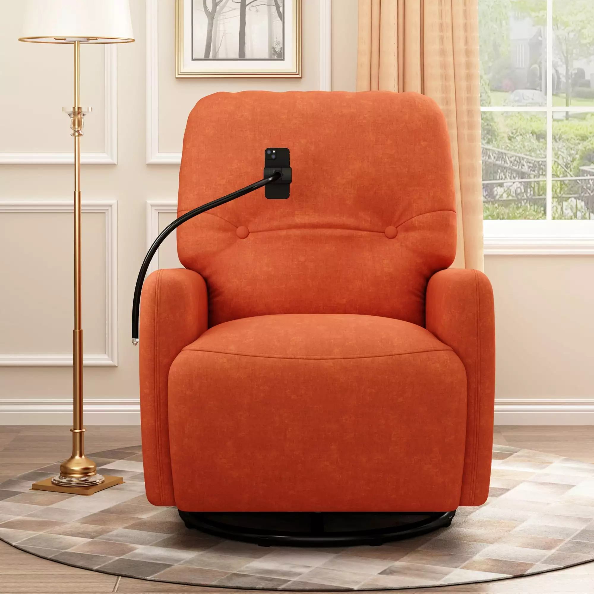Homiyad 270 Degree Swivel Electric Recliner Sofa Phone Holder Home Theater Living Room Orange