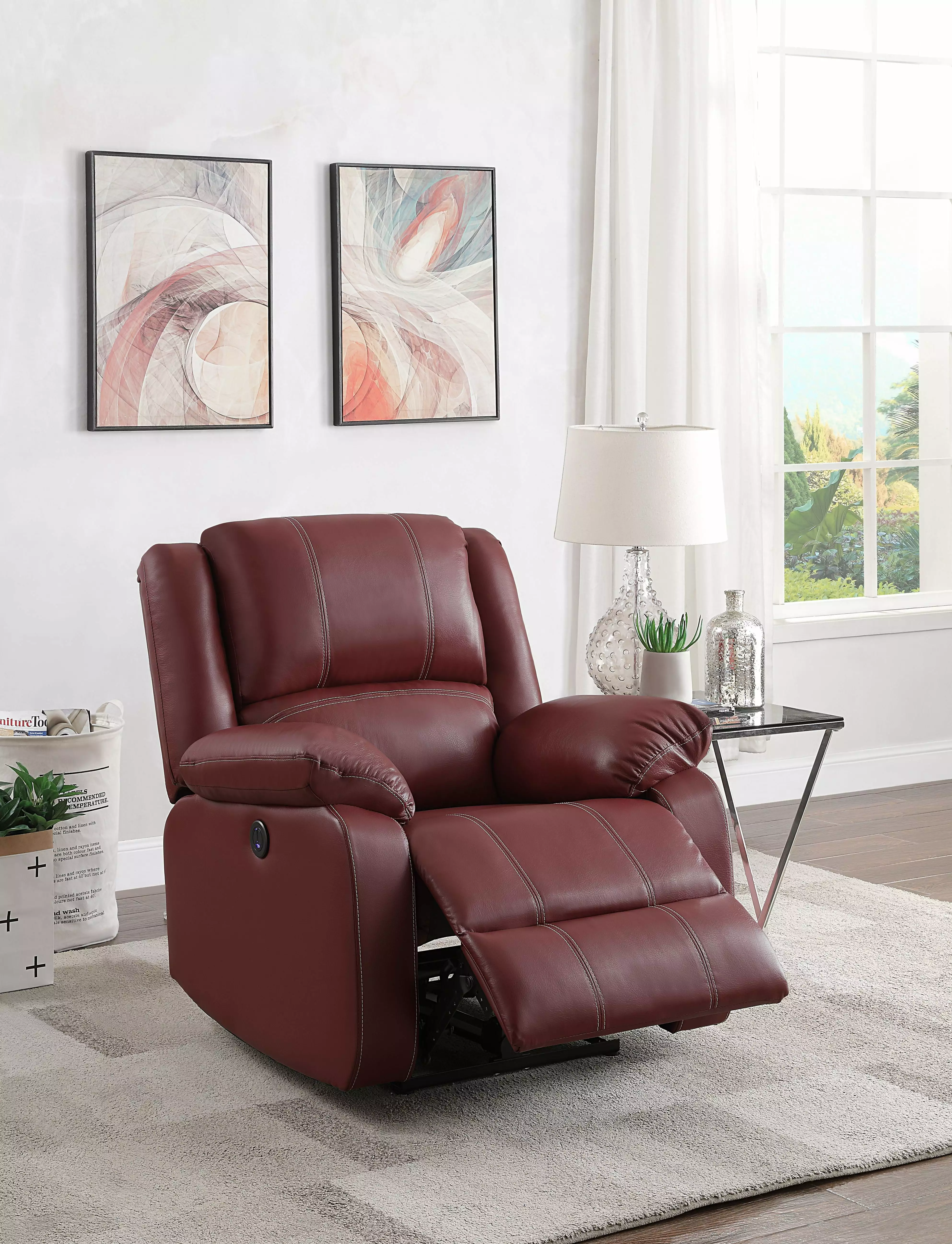 Homiyad Power Recliner Red PU Living Room Electric Reclining Chair
