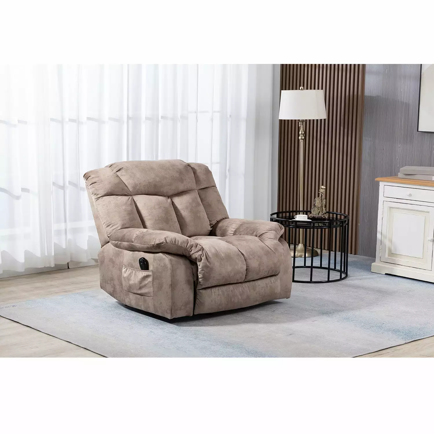 Hommoo Electric Fabric Massage Recliner Chair Remote Control and Side Pocket Living Room Bedroom Camel