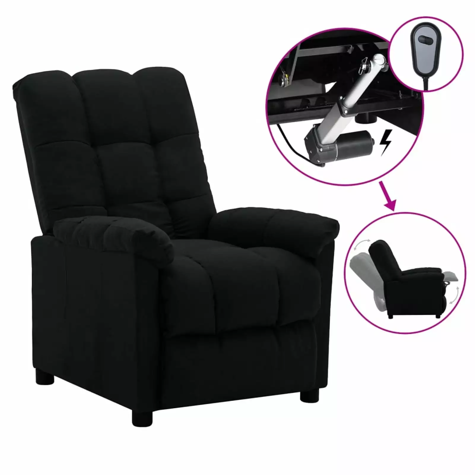 Anself Electric Recliner Chair Adjustable Footrest and Backrest Black Fabric Elderly Living Room iKayaa