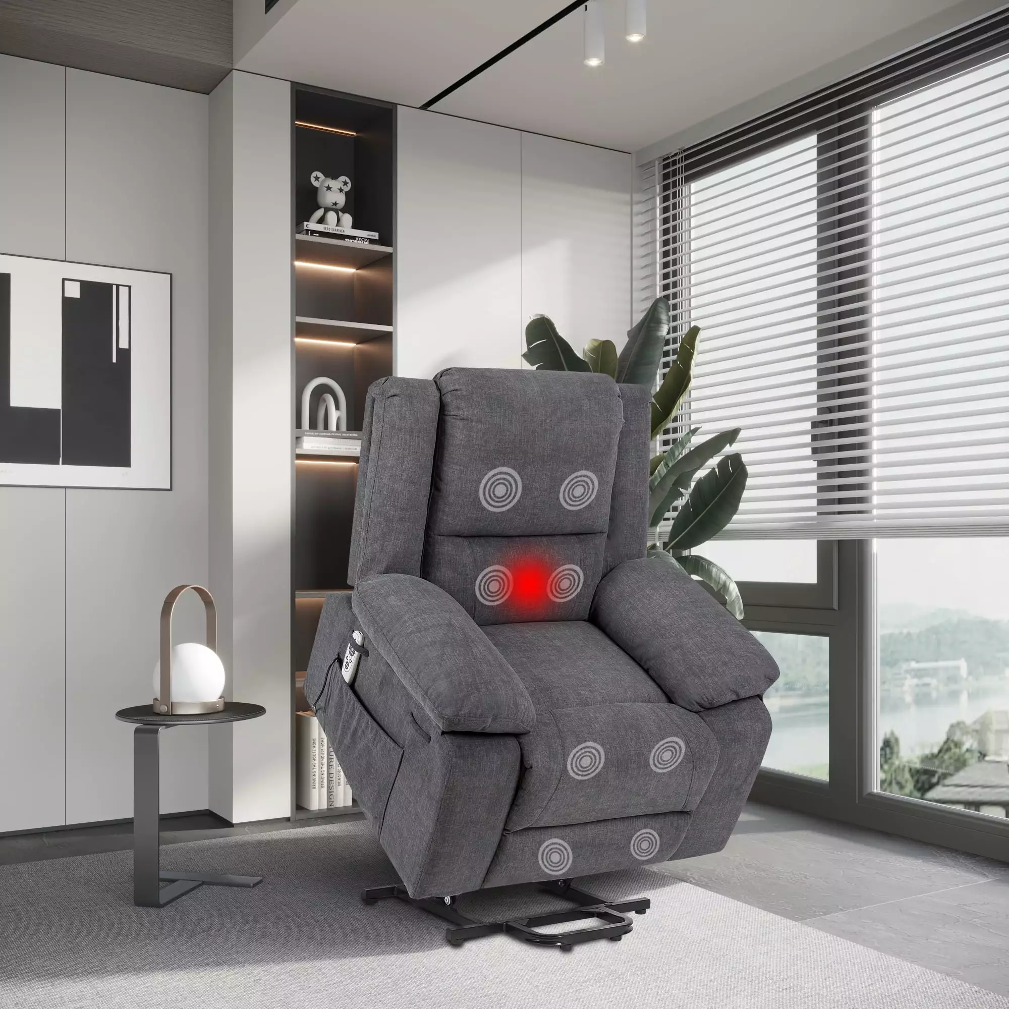 Electric Power Recliner Chair Massage Elderly Dark Grey Heating Function Jamini