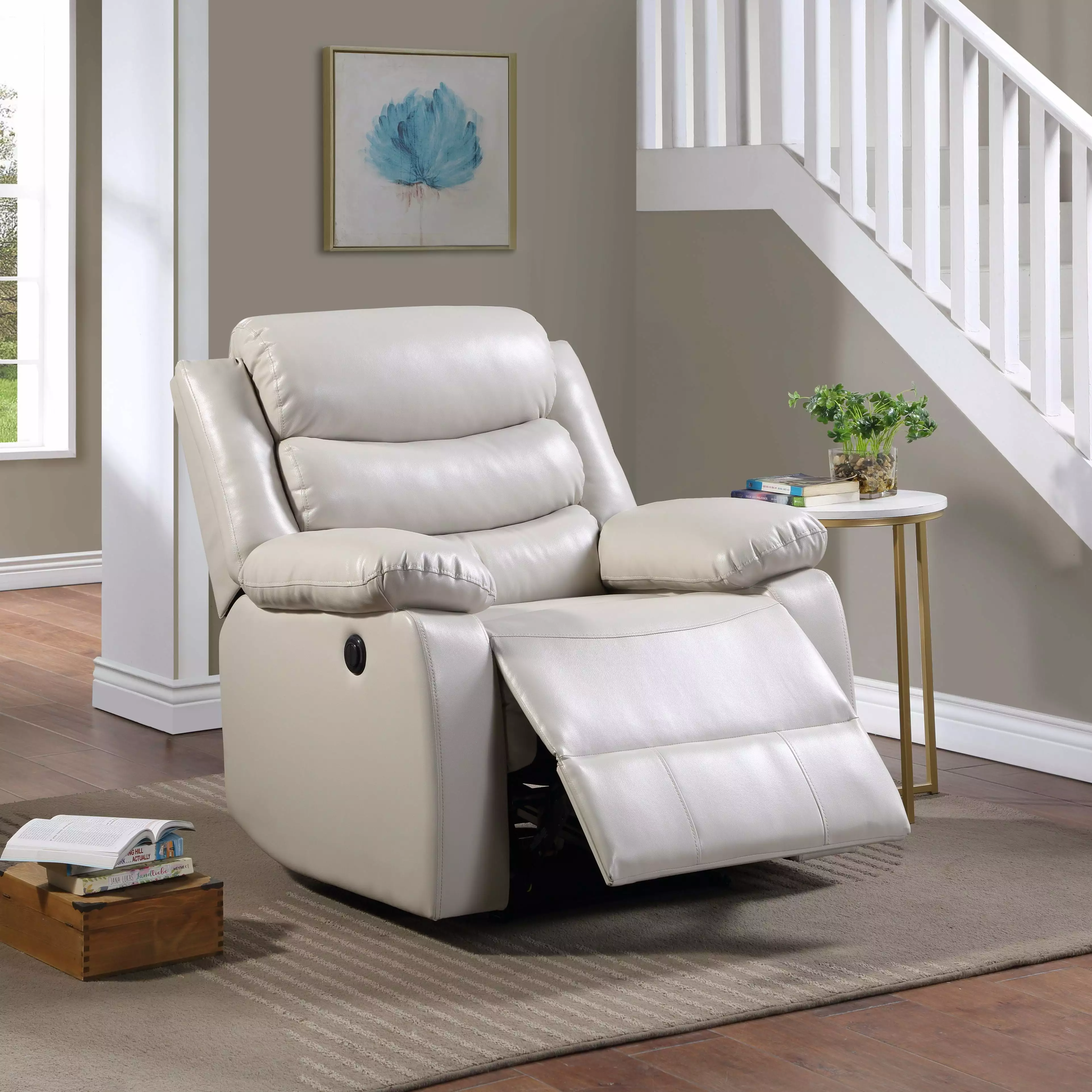 Power Recliner Beige PU Electric Reclining Chair Living Room and Bedroom Jamini