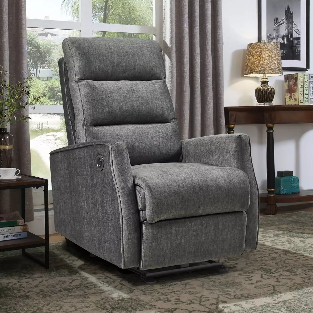 Electric Power Recliner Chair USB Port Fabric Living Room and Bedroom JAMPOOCA