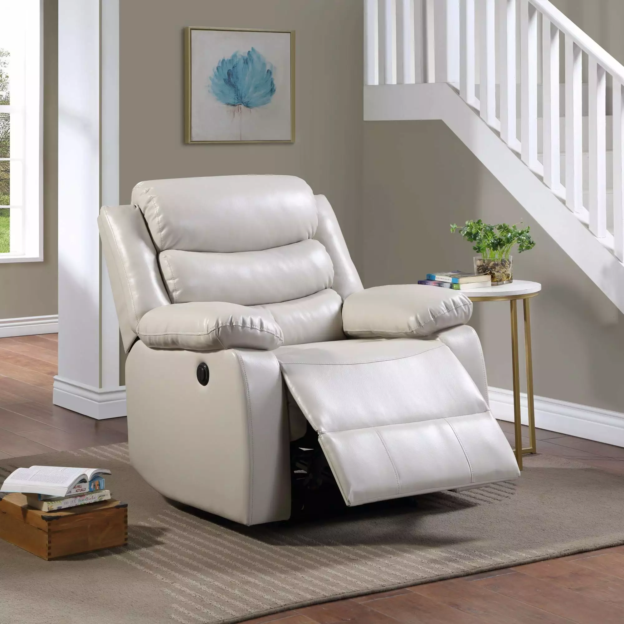 Miekor Furniture Eilbra Power Recliner Beige PU Living Room Electric Reclining Chair
