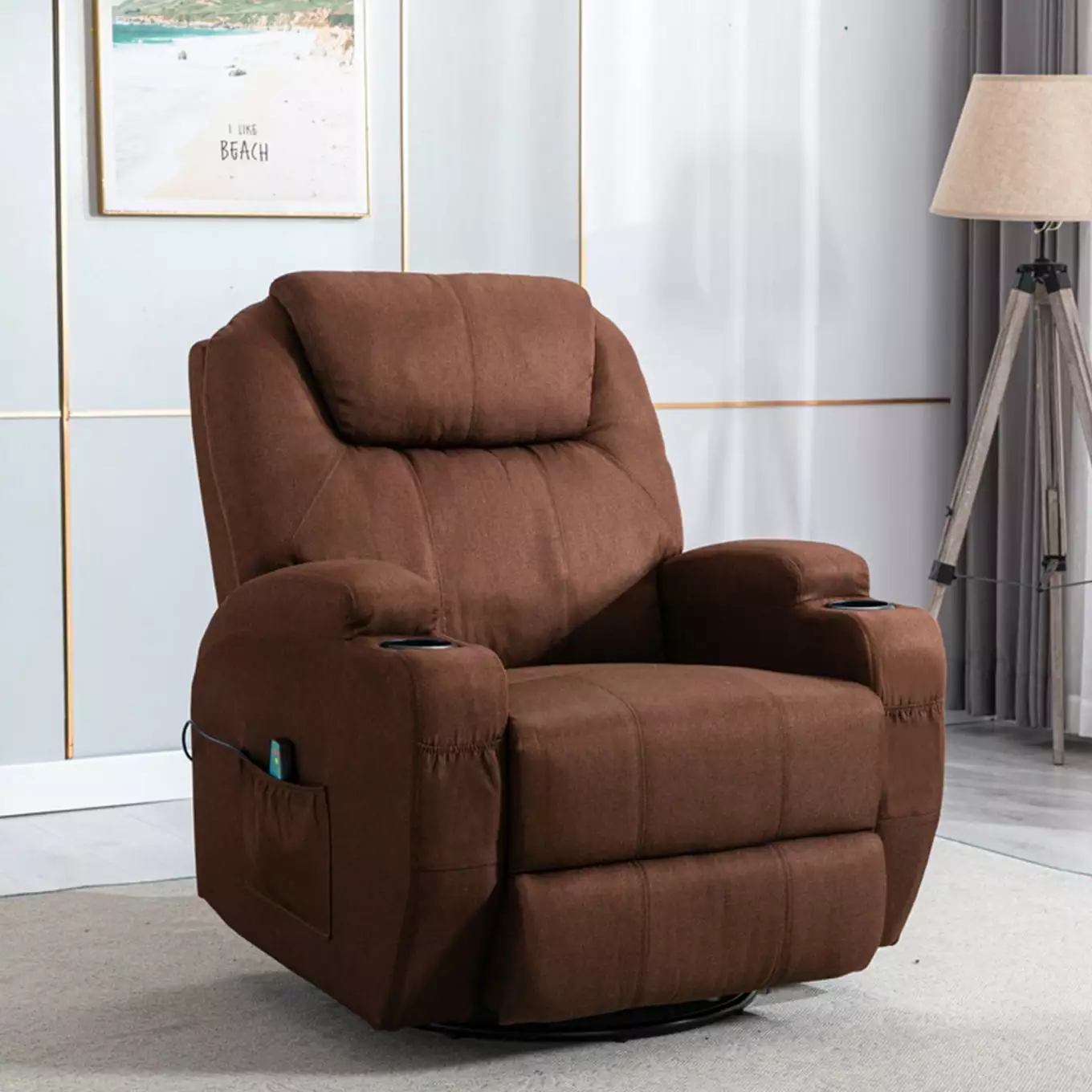 Textile Multi-Purpose Electric Recliner Sofa Massage Heat and Cup Holder Living Room THOWDEE