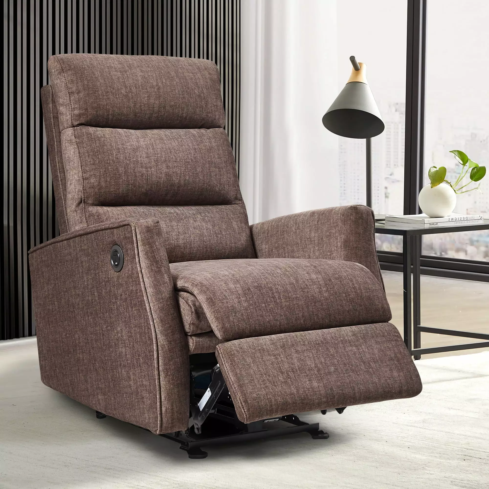 Power Recliner Chair Adults Heavy Duty 350lbs Brown Electric Recliner USB Port Triple Tree
