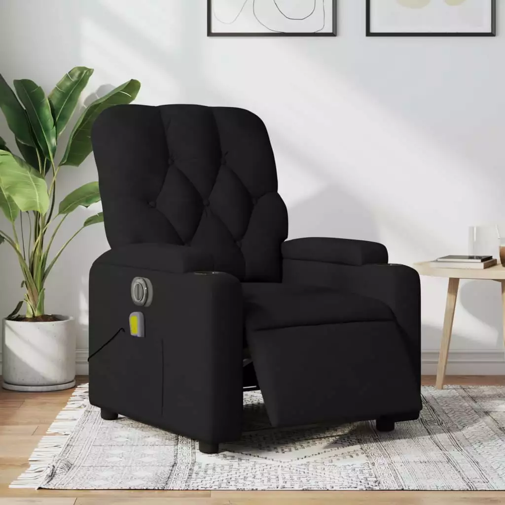 vidaXL Electric Massage Recliner Chair Black Fabric Remote Control