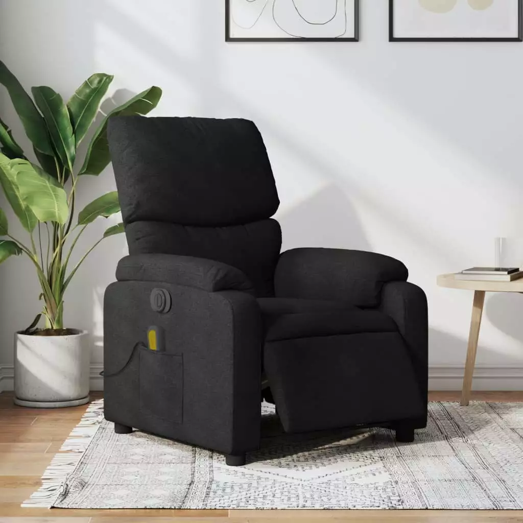 vidaXL Electric Massage Recliner Chair Black Fabric Comfortable Lounge Chair