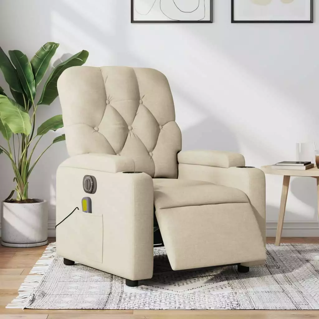 vidaXL Electric Massage Recliner Chair Cream Fabric Remote Control