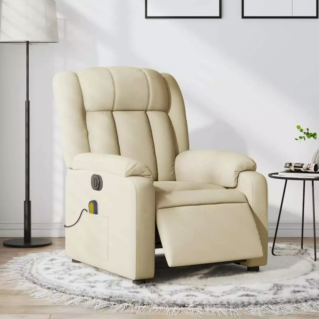 vidaXL Electric Massage Recliner Chair Cream Fabric - Comfortable Lounge Chair