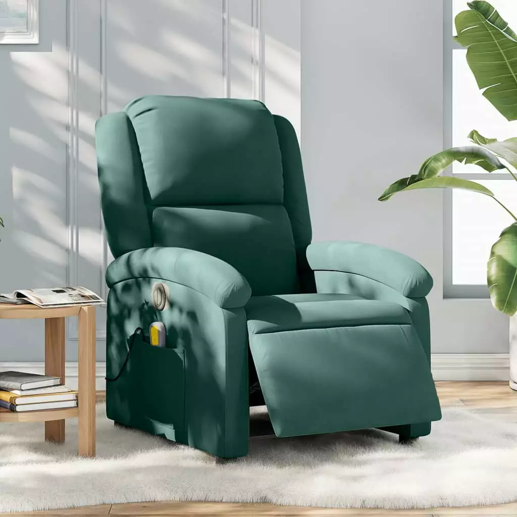 vidaXL Electric Massage Recliner Chair Dark Green Velvet Luxury