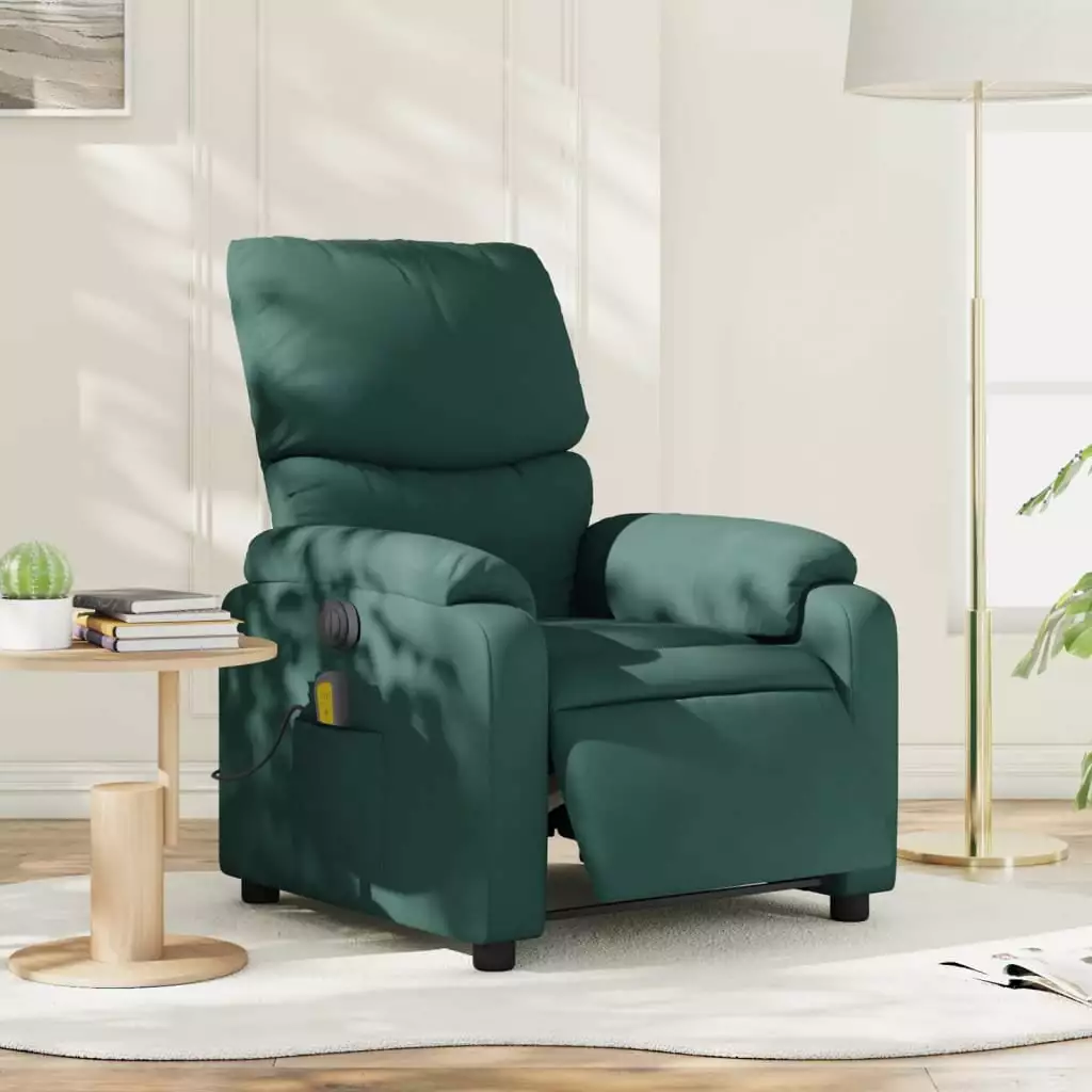vidaXL Electric Massage Recliner Chair Dark Green Fabric Comfortable Lounge Chair
