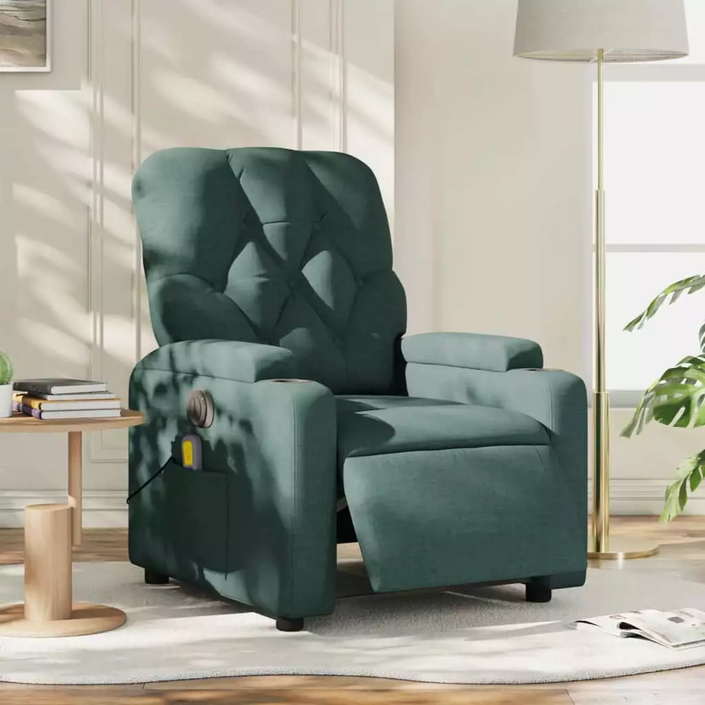 vidaXL Electric Massage Recliner Chair Dark Green Fabric Remote Control