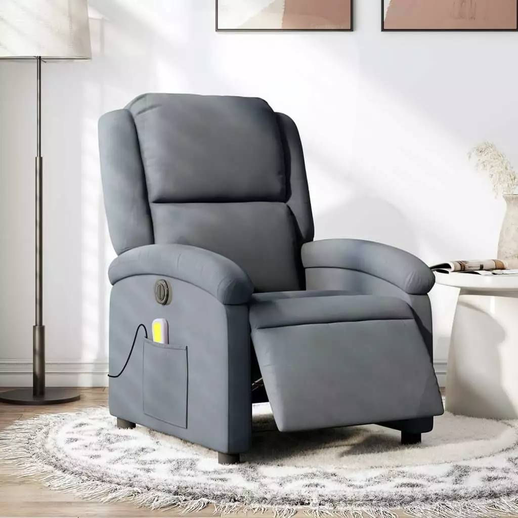vidaXL Electric Massage Recliner Chair Dark Gray Velvet Adjustable Backrest