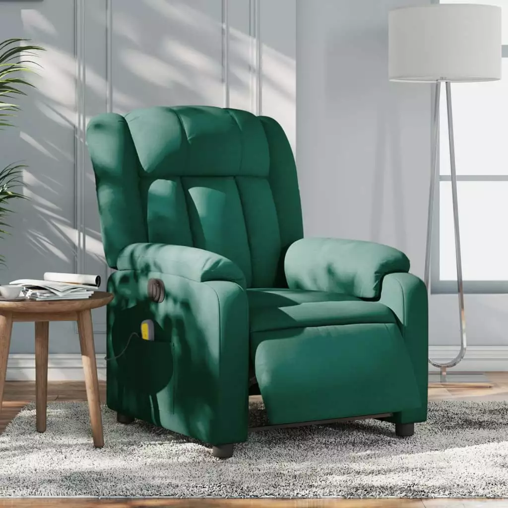vidaXL Electric Massage Recliner Chair Dark Green Fabric - Comfortable Lounge Chair