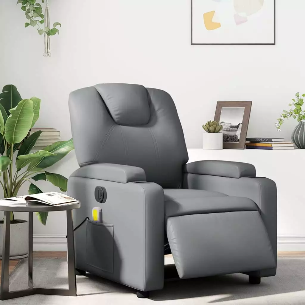 vidaXL Electric Massage Recliner Chair Gray Faux Leather Power Lift Function