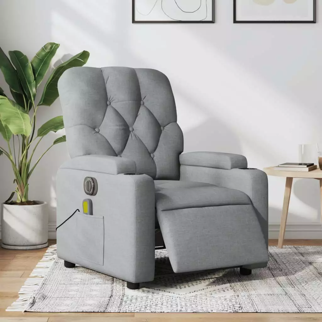 vidaXL Electric Massage Recliner Chair Light Gray Fabric Comfortable Lounge Chair