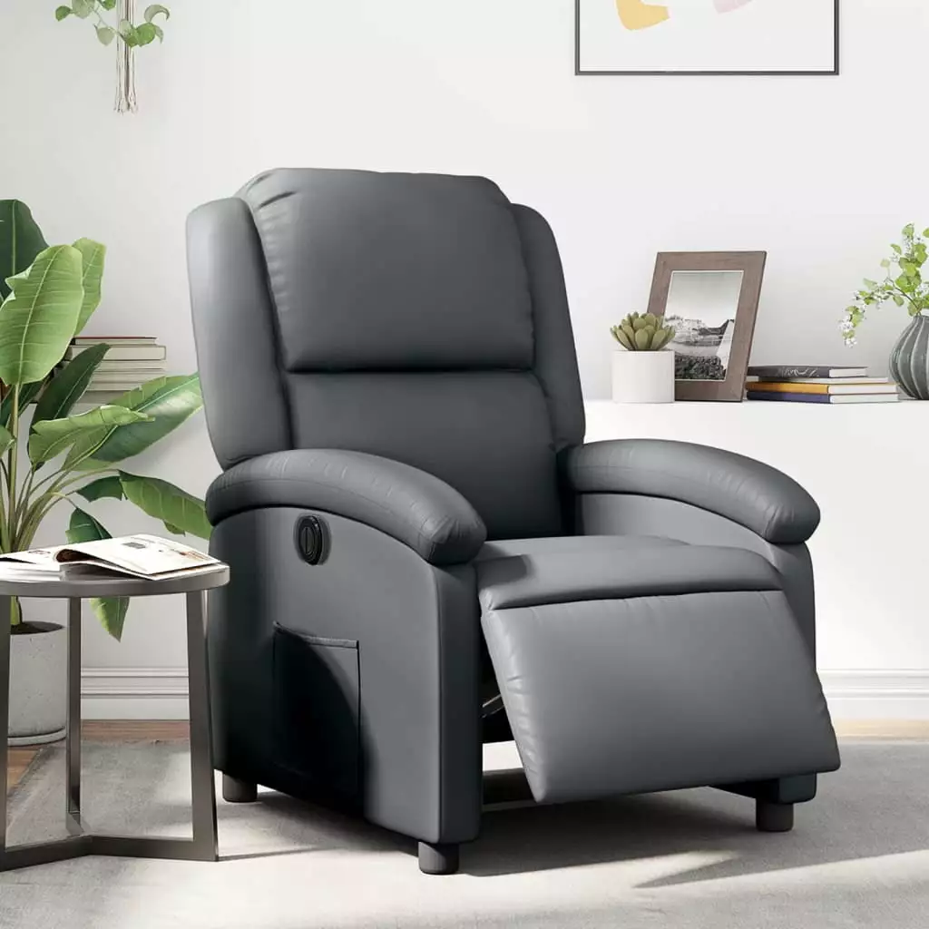 vidaXL Electric Recliner Chair Gray Faux Leather Adjustable Backrest and Footrest