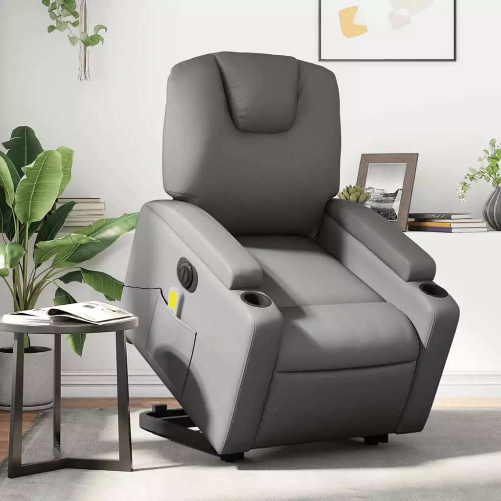 vidaXL Electric Stand Up Massage Recliner Chair Gray Faux Leather