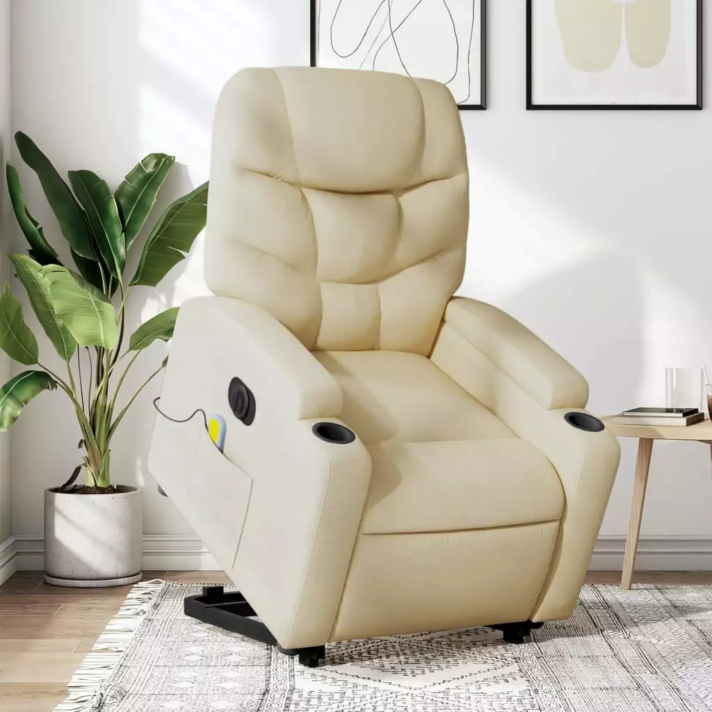 vidaXL Electric Stand up Massage Recliner Chair Cream Fabric Comfortable Seating