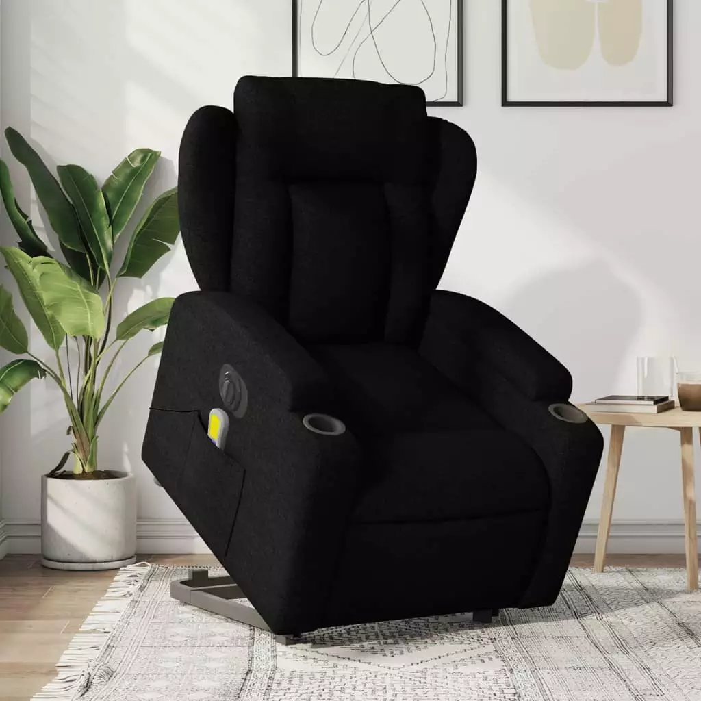 vidaXL Electric Stand up Massage Recliner Chair Black Fabric Power Lift