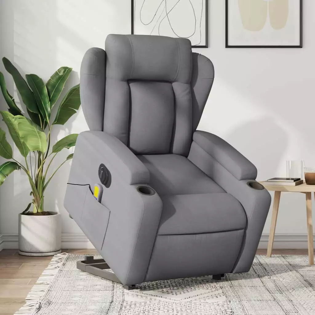 vidaXL Electric Stand Up Massage Recliner Chair Light Gray Fabric Living Room