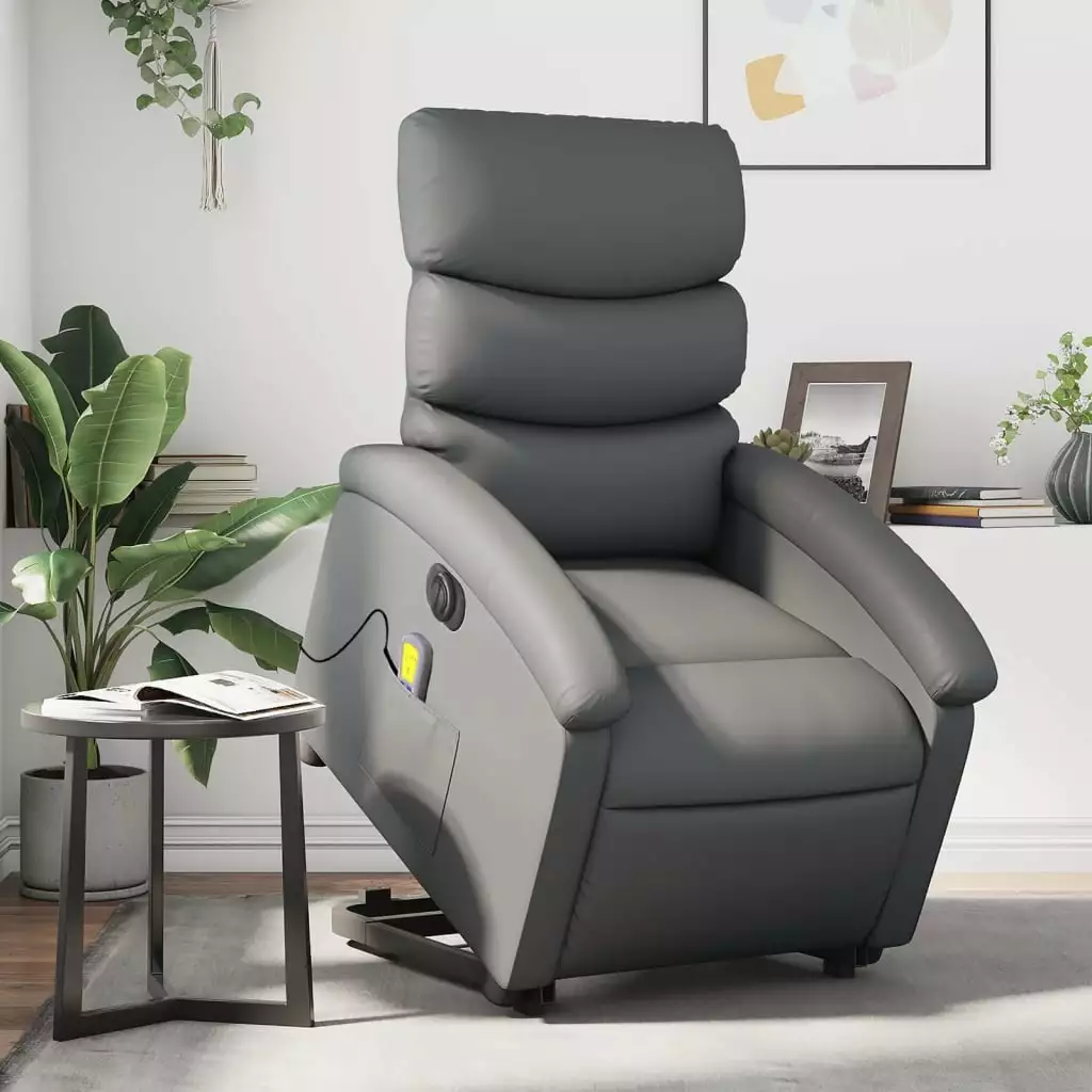 vidaXL Electric Stand Up Massage Recliner Chair Gray Faux Leather Living Room