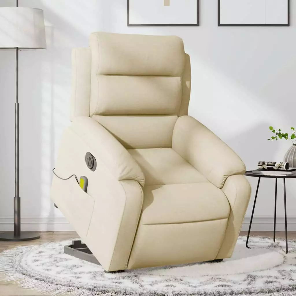 vidaXL Electric Stand Up Massage Recliner Chair Cream Fabric Living Room