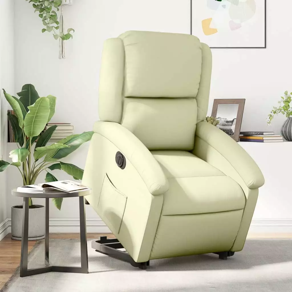 vidaXL Electric Stand up Recliner Chair Cream Real Leather Elderly