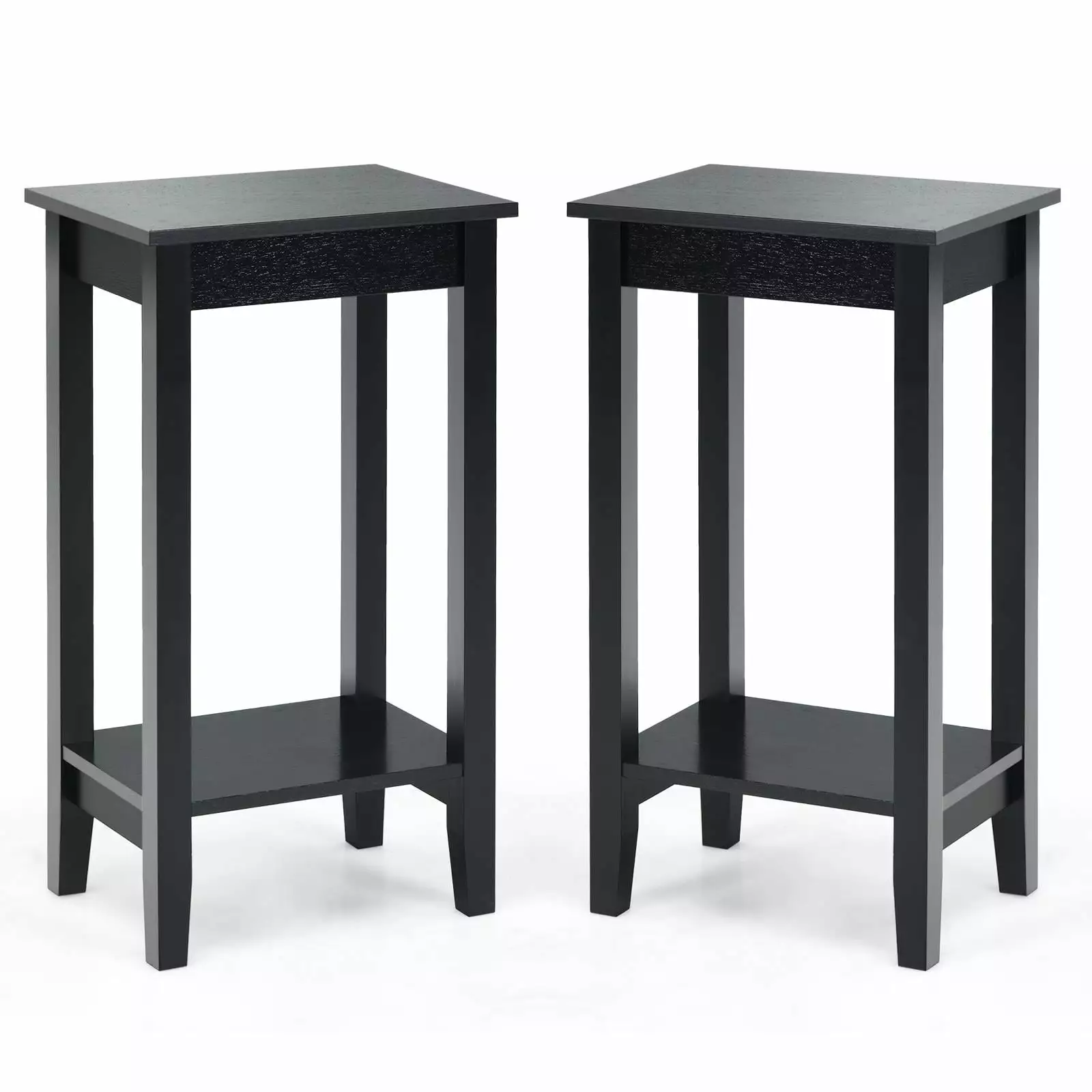 Giantex Set 2 Tall Nightstands 2-Tier End Tables Wooden Legs Black